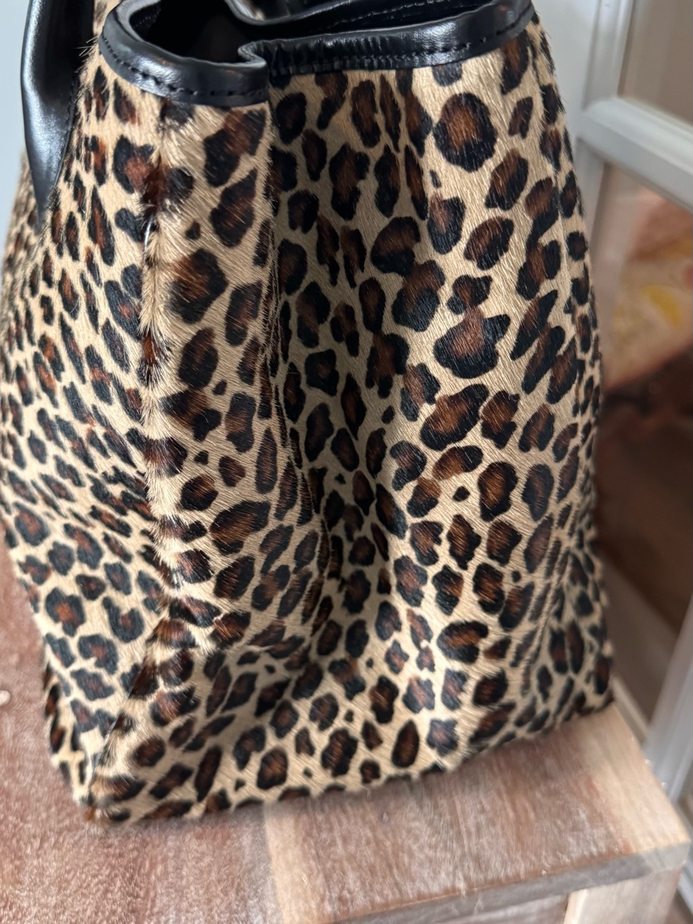 Mark & Graham Leopard Pony Hair Leather Tote Made in Italy - Picture 3 of 10